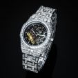 Iced Men's Mechanical Watch with Baguette Stones in White Gold
