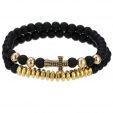 2Pcs Black Frosted & Gold Copper Beads Cross Bracelet