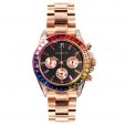 40mm Rainbow Iced Black Dial Watch in Rose Gold