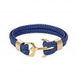 Blue Braided Leather Gold Anchor Bracelet