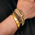 4Pcs Iced Crown Copper Beads and Roman Number Steel Bracelet Set in Gold