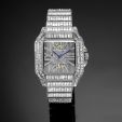 Full  Baguette Cut Square Hollow Watch in White Gold