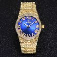 Iced Nugget Style Blue Dial Roman Numerals Watch in Gold