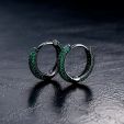 Women's Iced Emerald Circle Hoop Earrings in Black Gold