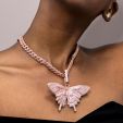 Women's Pink Butterfly Pendant with 8mm 20" Cuban Link Chain Set