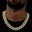 Iced 20mm Square and Round Stones Cuban Link Chain in Gold