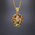 Iced Colorful Leopard Charm Necklace in Gold