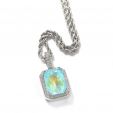Iced Fluorescent Cube Pendant in White Gold