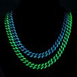 Glow in the Dark Green/Blue Enamel Miami Cuban Chain