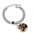 Personalized Circle Projection Photo Bracelet with Cuban Chain in White Gold