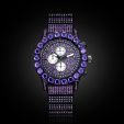 Iced Purple Round Cut Luminous Men's Watch in Black Gold