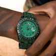 Iced Emerald Roman Numerals Round Cut Men's Watch in Black Gold