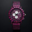 Iced Ruby Round Cut Luminous Men's Watch in Black Gold