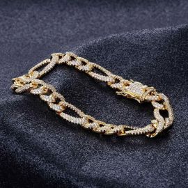 10mm 18K Gold Finish Iced Figaro Bracelet
