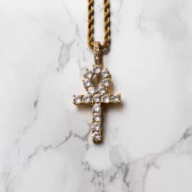 Iced Ankh Pendant in Gold