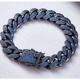 12mm 18K Gold Finish Blue Iced Cuban Link Bracelet