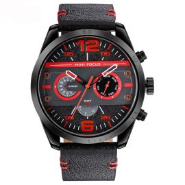Men's Fashion Mechanical Style 41mm Multifunction Leather Strap Watch