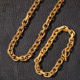 18K Gold 9mm O Word Link Chain Set