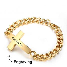 Men's Personalized Engraved Cross Cuban Bracelet
