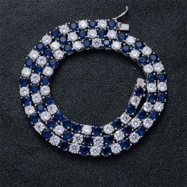 5mm White & Blue Iced Single Row Tennis Chain in White Gold