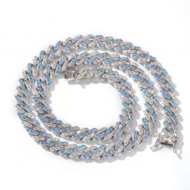 Women's 8mm Iced Blue&White Two-tone Cuban Link Chain