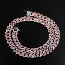 Women's 8mm Iced Pink&White Two-tone Cuban Link Chain