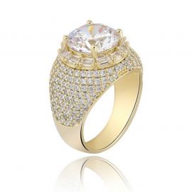 Round Cut and Mirco Pave Ring in 18K Gold