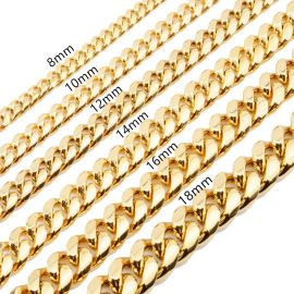 12mm Stainless Steel Cuban Link Chain Set in Gold