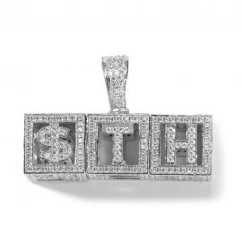 Custom Baby Block Hollow Letters Pendant in White Gold