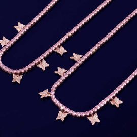 Women's Pink Butterfly Tennis Chain in Rose Gold
