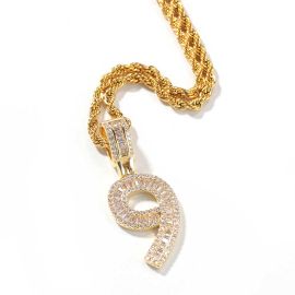 Iced Baguette Numbers Pendant in Gold