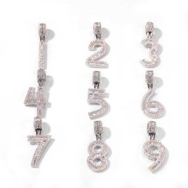 Iced Baguette Numbers Pendant in White Gold