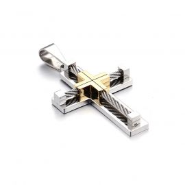 Two-tone Stainless Steel Cross Pendant