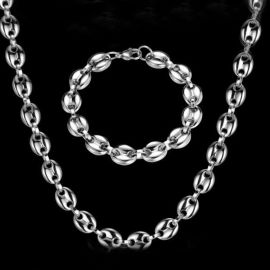 7mm Coffee Bean Chain Set in Stainless Steel