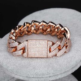 Iced 20mm Handset Cuban Bracelet in Rose Gold with Box Clasp