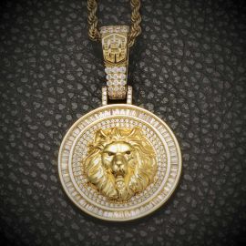 Iced Lion Pendant in Gold