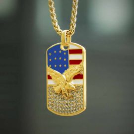 American Flag Eagle Diamonds Dog Tag Pendant