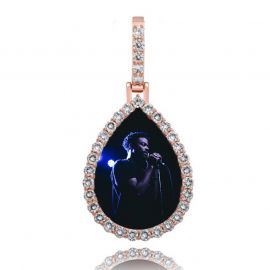 Iced Custom Drip Shaped Photo Pendant in Rose Gold