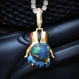 Bust Down 3D Dripping Earth in The Hands Pendant