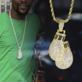 Iced Boxing Gloves Pendant in Gold