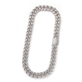 Unique 15mm Drip-shaped Stones Cuban Link Chain in White Gold
