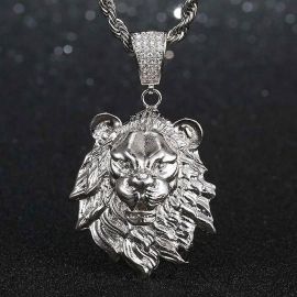 Lion Pendant in White Gold