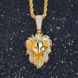 Iced Roaring lion Pendant in Gold