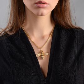 Women's Iced Bee Pendant in Gold