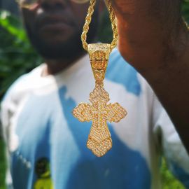 Iced Christian Cross Pendant in Gold