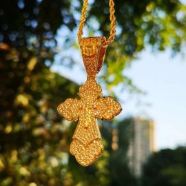 Iced Christian Cross Pendant in Gold
