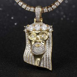 King Mustache and Hair Iced Jesus Pendant