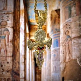 Gold Eye of Horus Ankh Cross Pendant