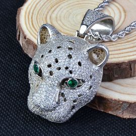 Iced Leopard Pendant in White Gold