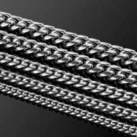 10mm 316L Stainless Steel Cuban Link Chain in White Gold